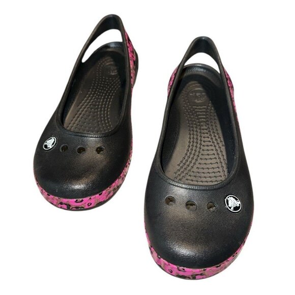 Crocs Genna II Crocband Girls Leopard Mary Jane Shoes Size 4 Black Pink Cute - Picture 6 of 8